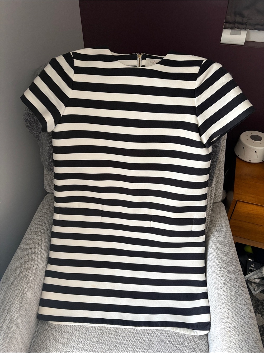 kate spade Black and White Striped Short Sleeve Mini Dress